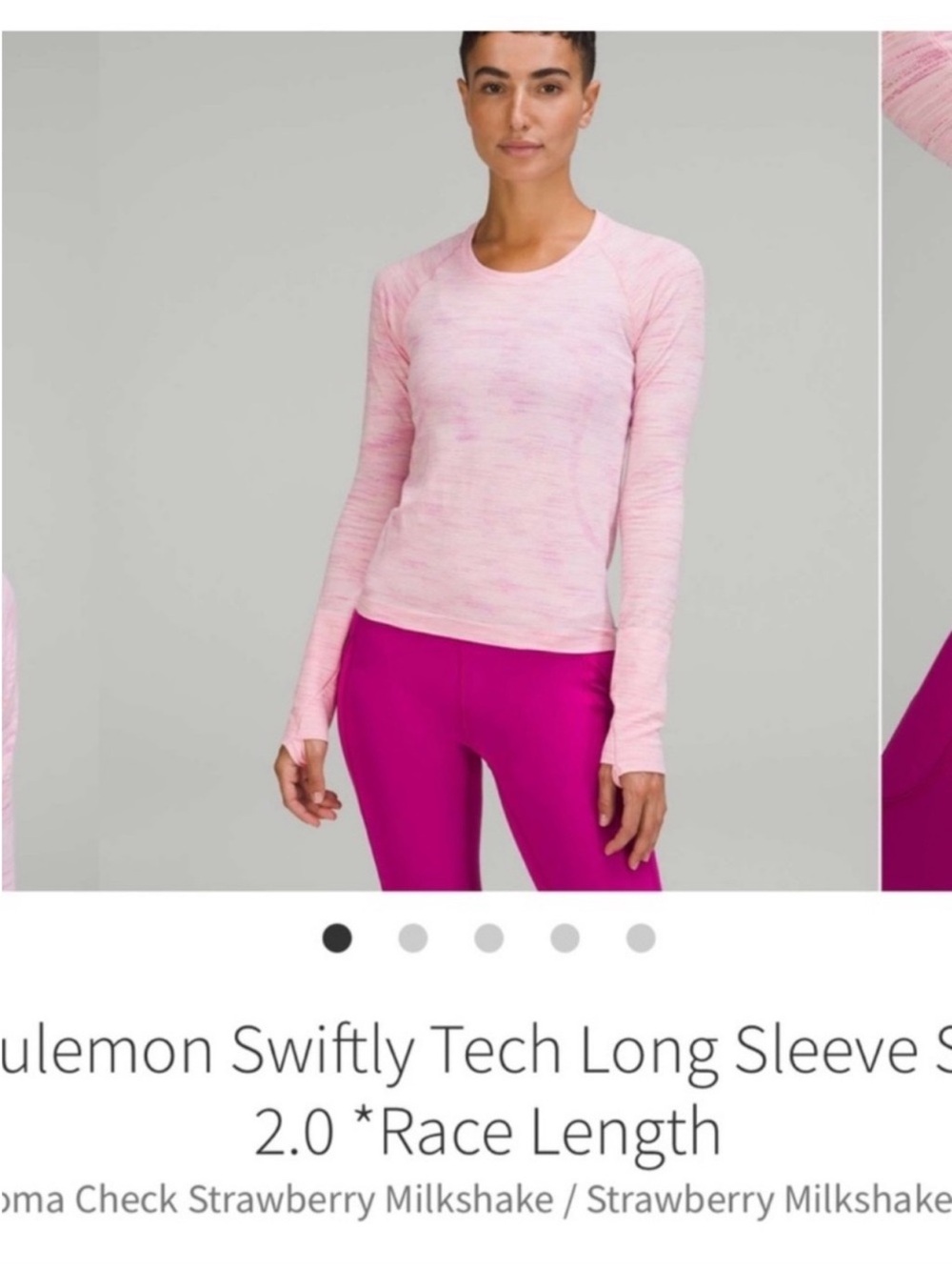 Lululemon Swiftly Tech 2.0 LS Race Length Chroma Check Strawberry Milkshake Sz 4